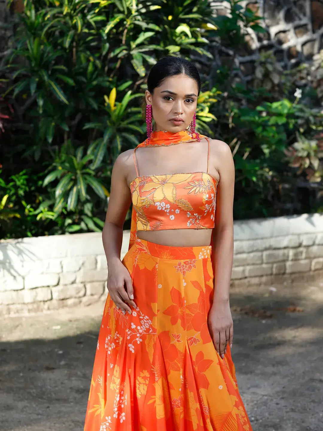 Yellow/Orange Printed High-Low Skirt Set