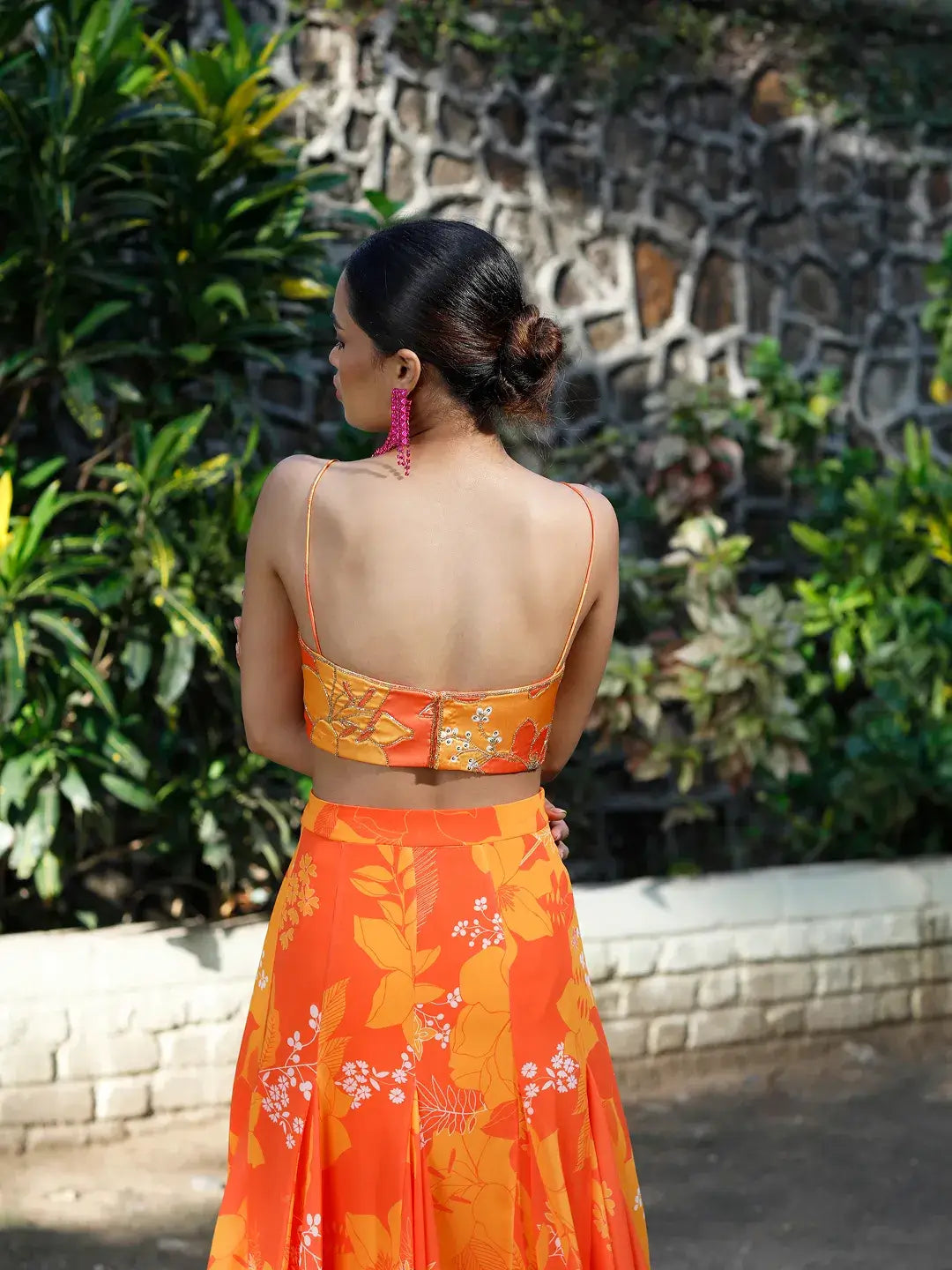 Yellow/Orange Printed High-Low Skirt Set