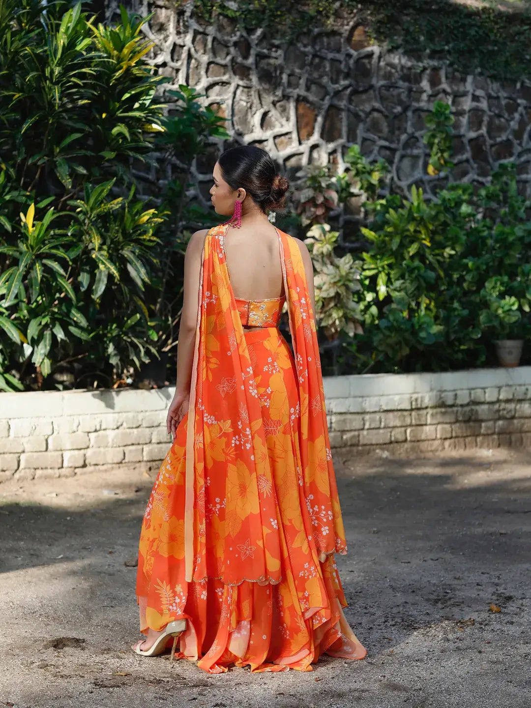 Yellow/Orange Printed High-Low Skirt Set