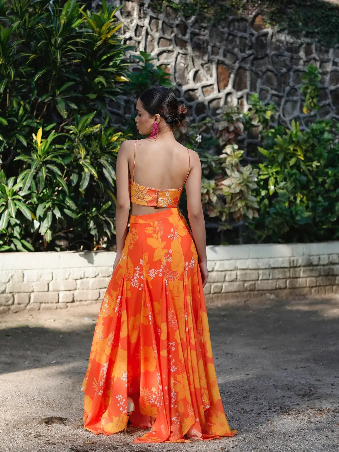 Yellow/Orange Printed High-Low Skirt Set