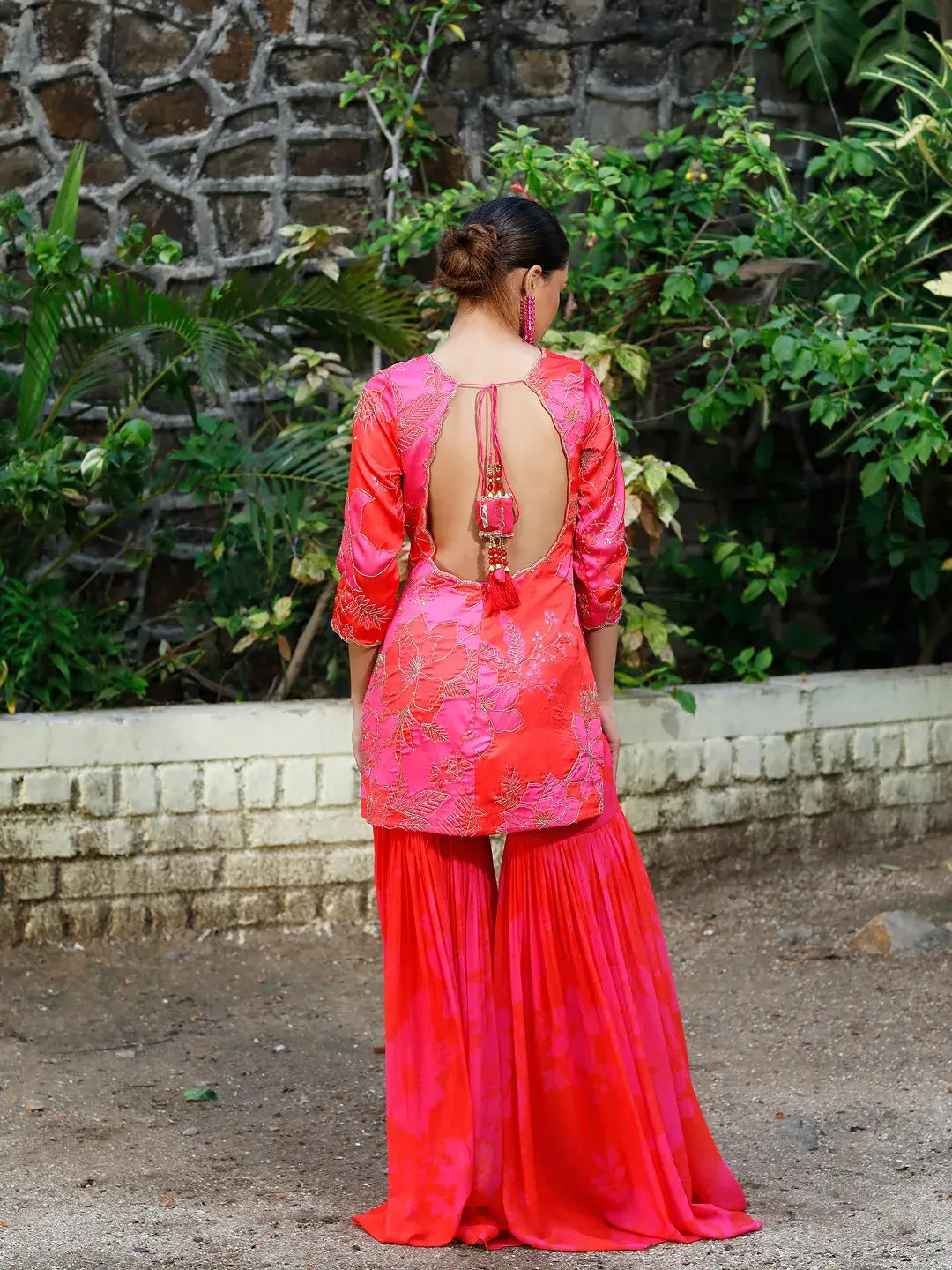 Pink/Red Printed Scoop Scallop Sharara Set