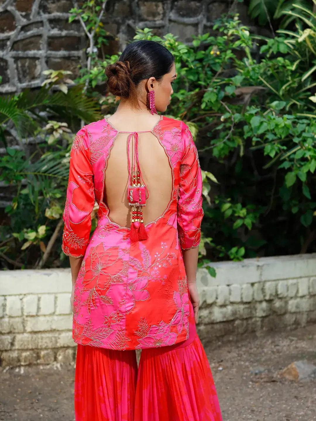 Pink/Red Printed Scoop Scallop Sharara Set