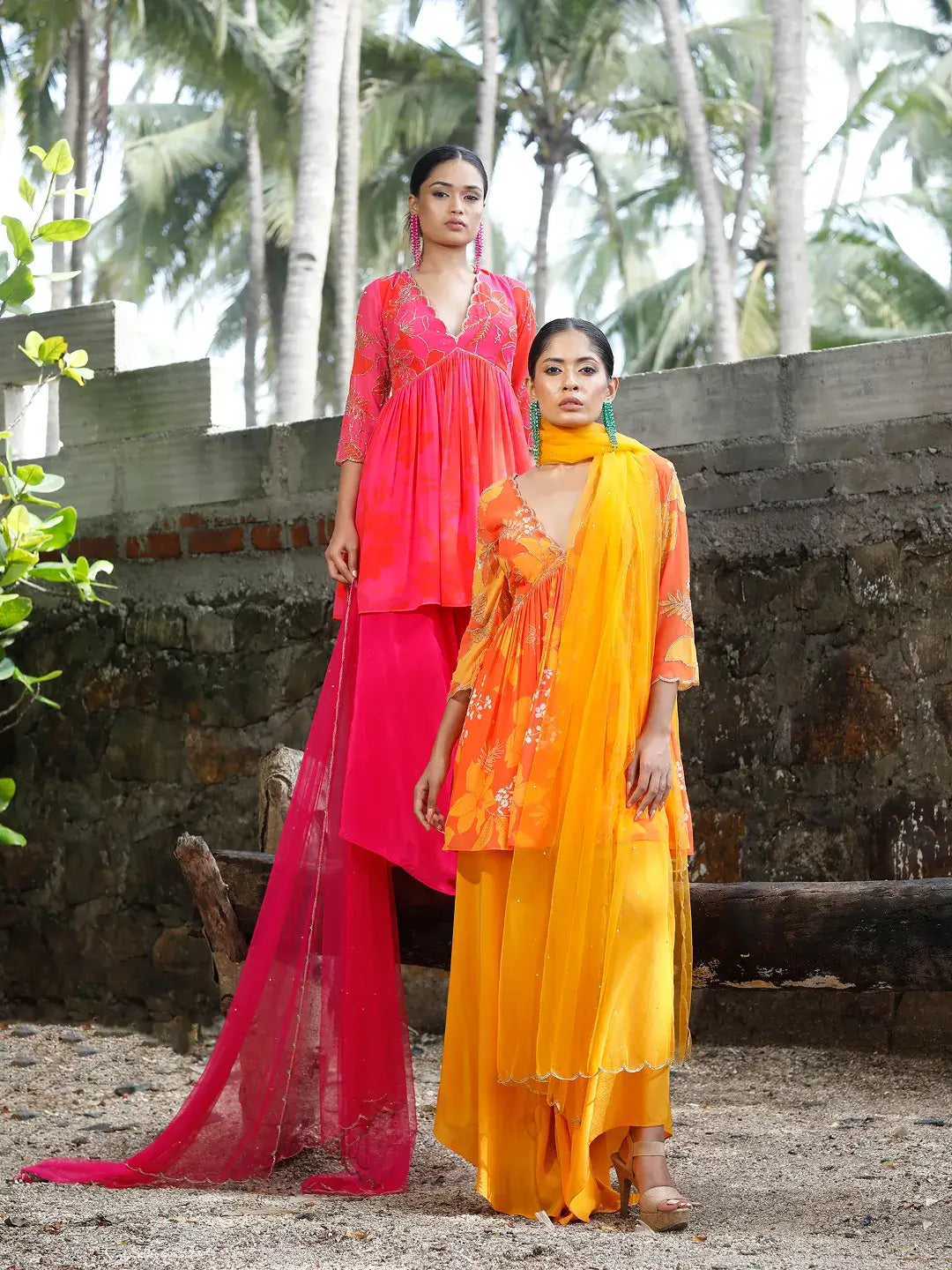 Yellow/Orange Printed Peplum Kurti Set