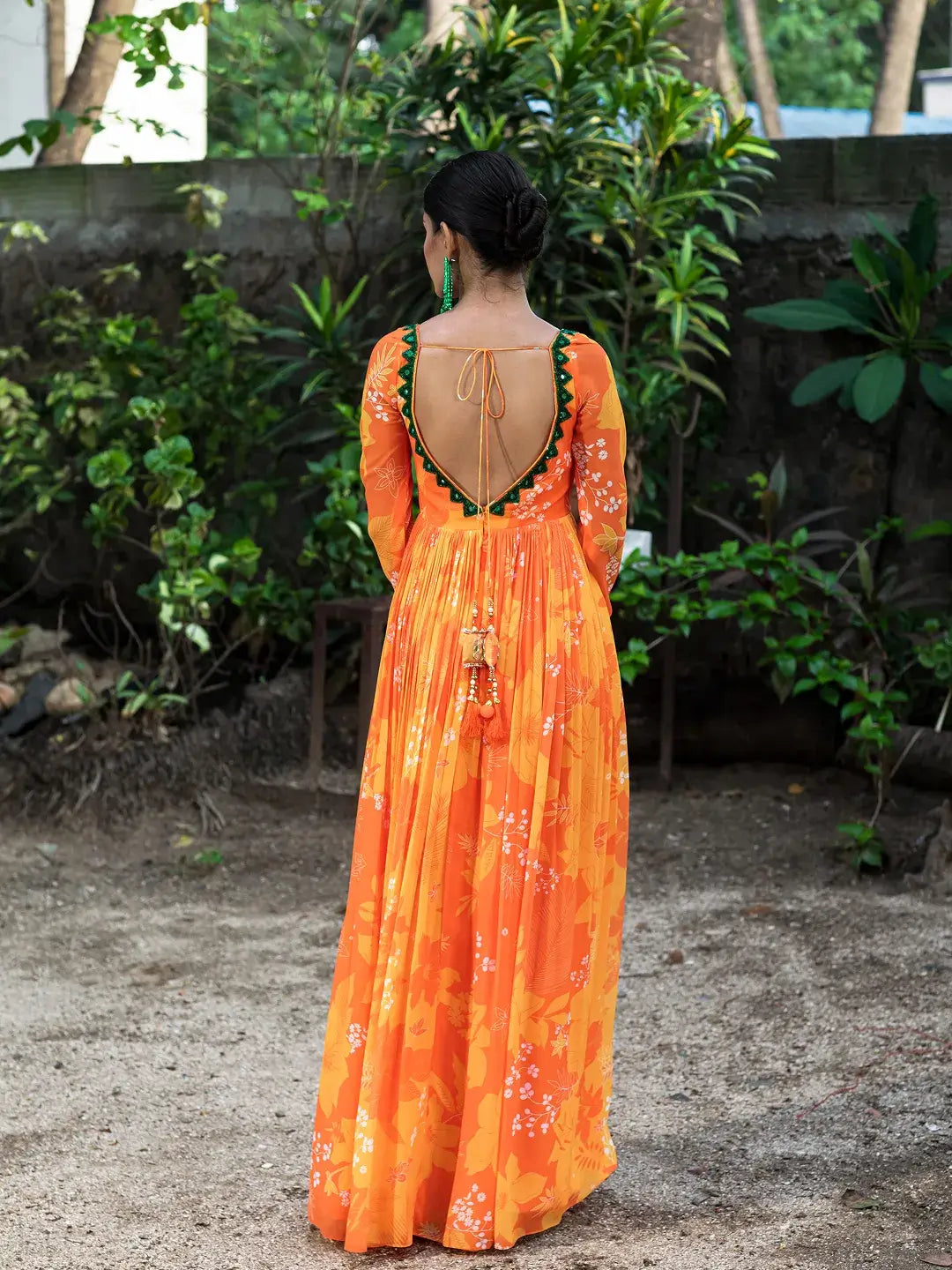 Yellow/Orange Printed cut-out Anarkali Set