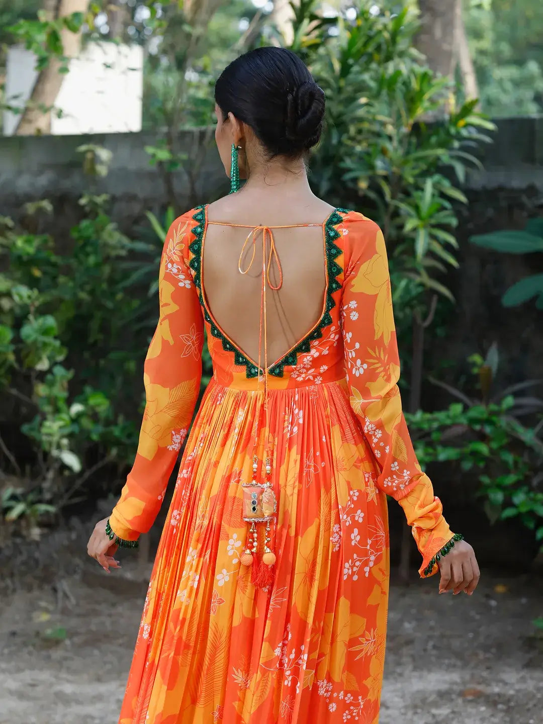 Yellow/Orange Printed cut-out Anarkali Set