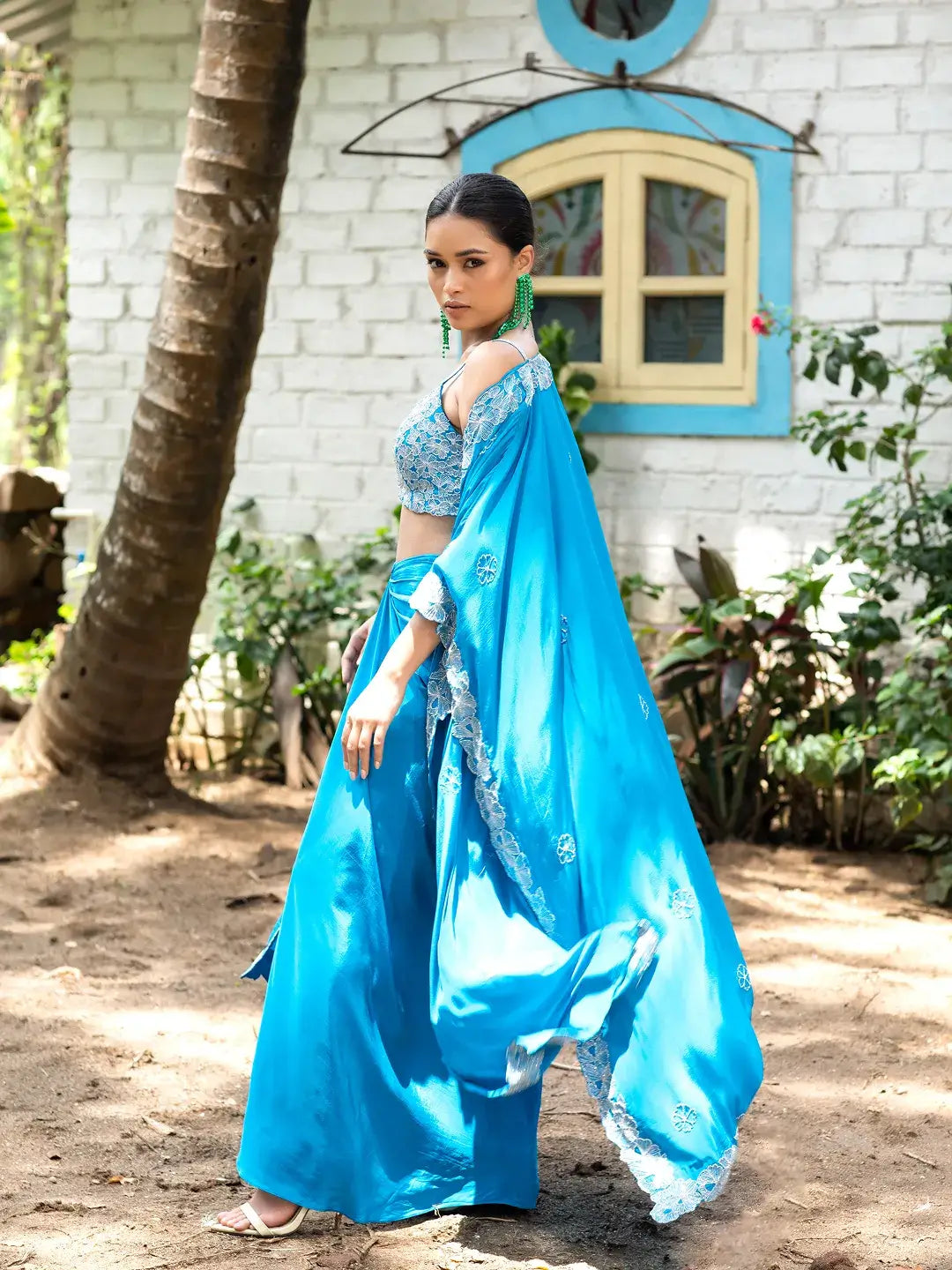 Teal Blue Tulip Skirt with Cape Set