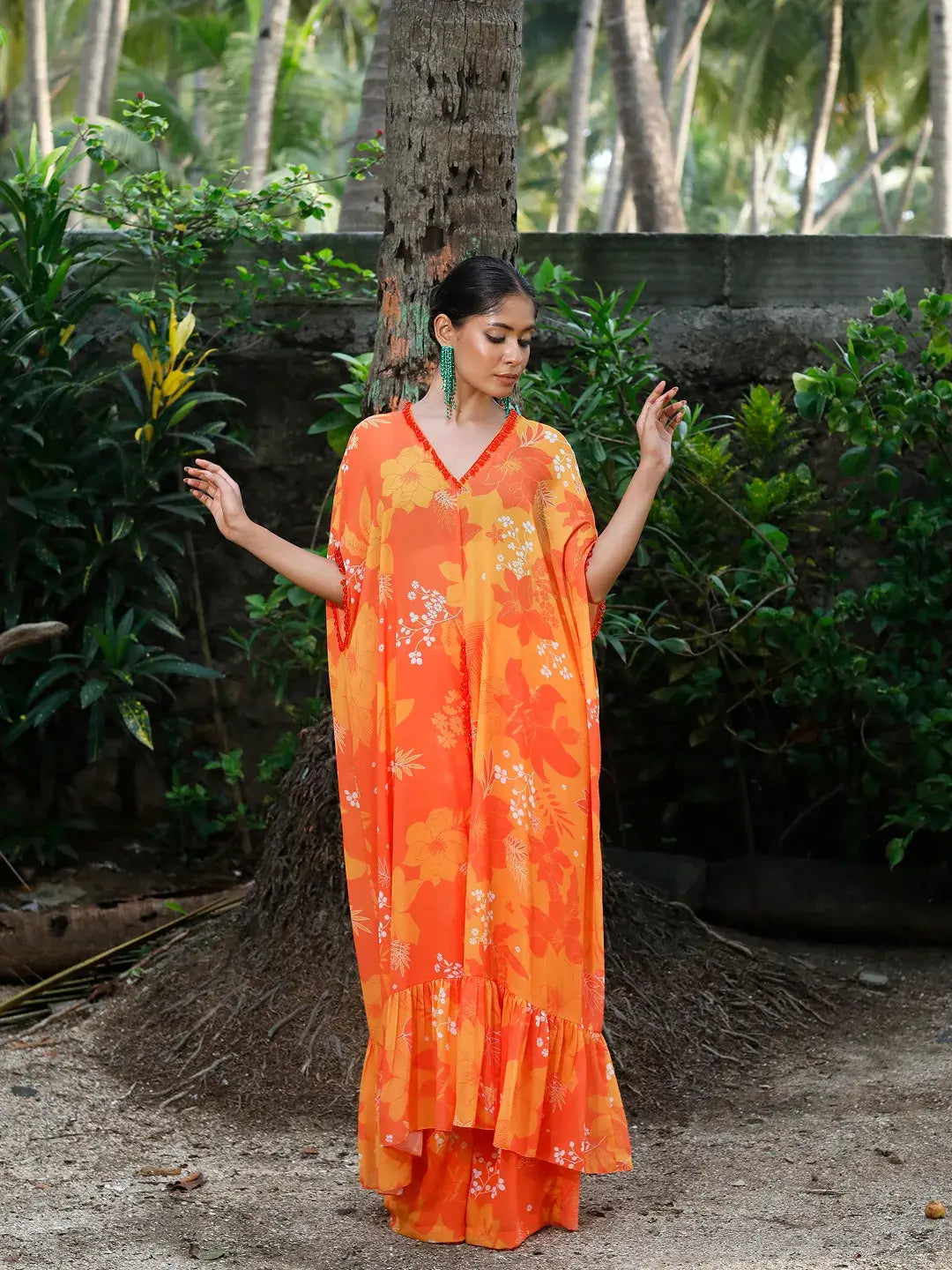Yellow/Orange Printed Kaftan Set