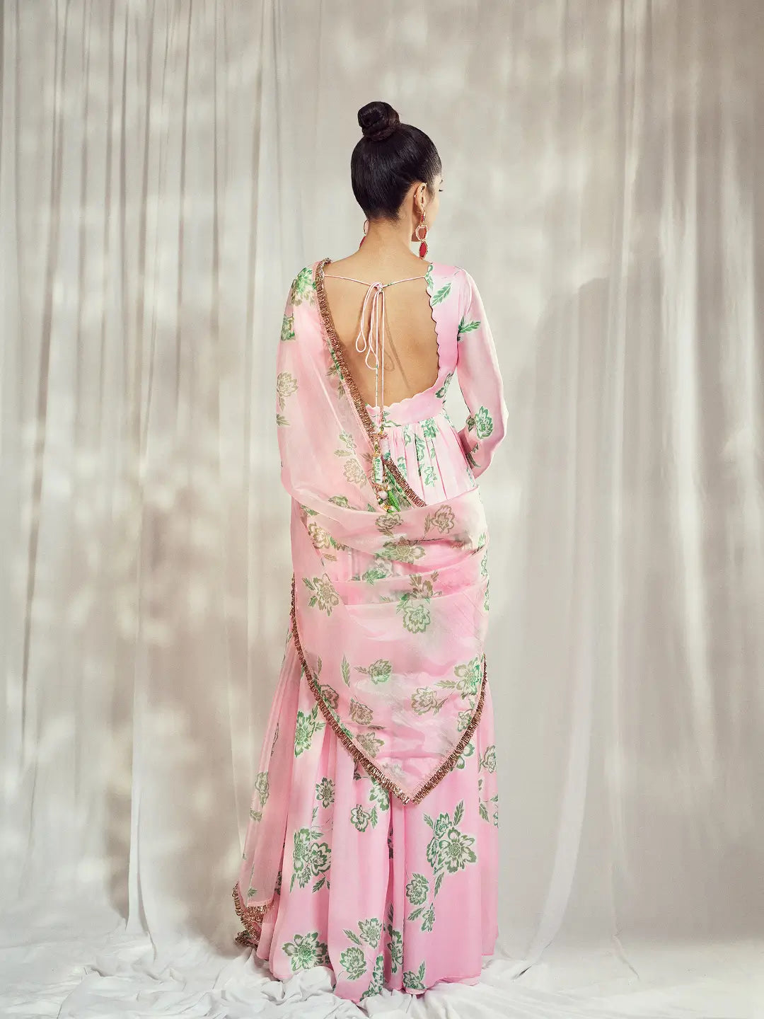Baby Pink Self Scallop Anarkali Set