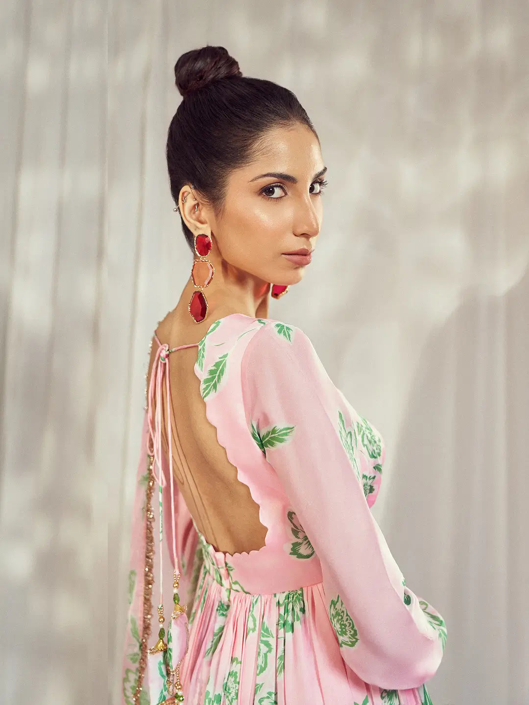 Baby Pink Self Scallop Anarkali Set