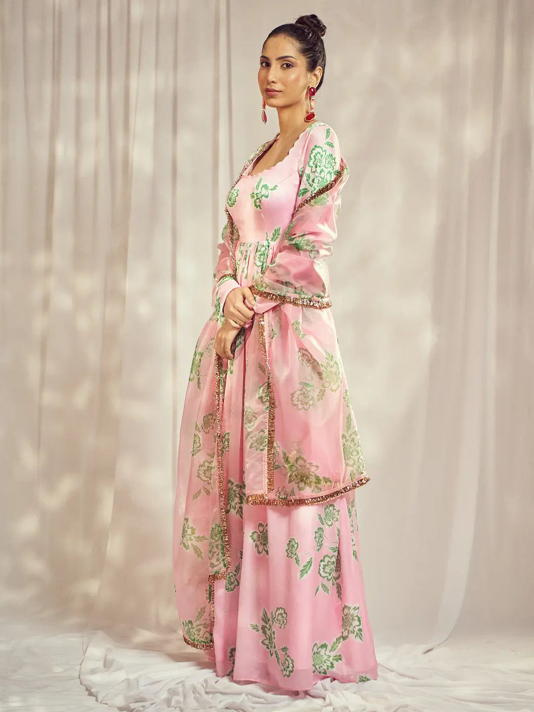 Baby Pink Self Scallop Anarkali Set