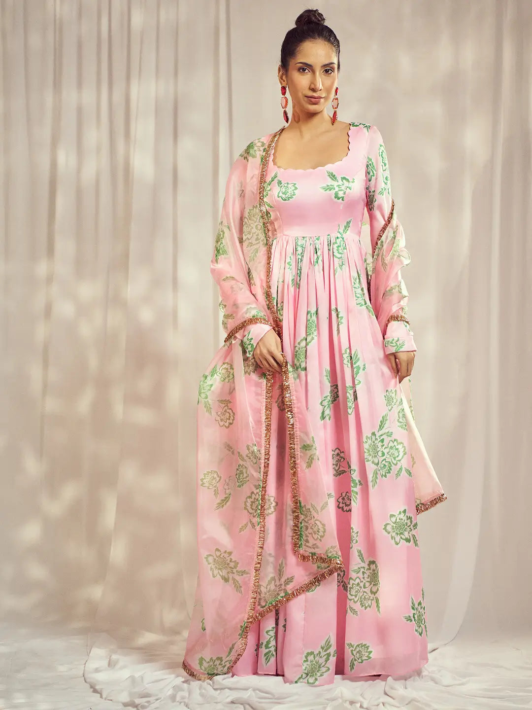 Baby Pink Self Scallop Anarkali Set