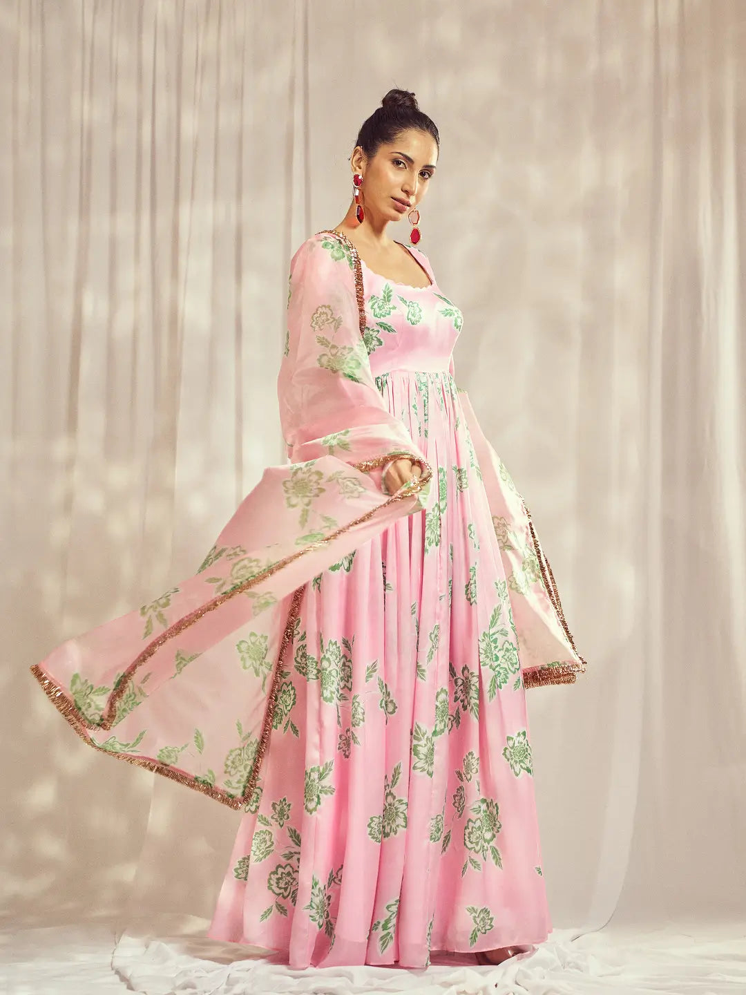 Baby Pink Self Scallop Anarkali Set