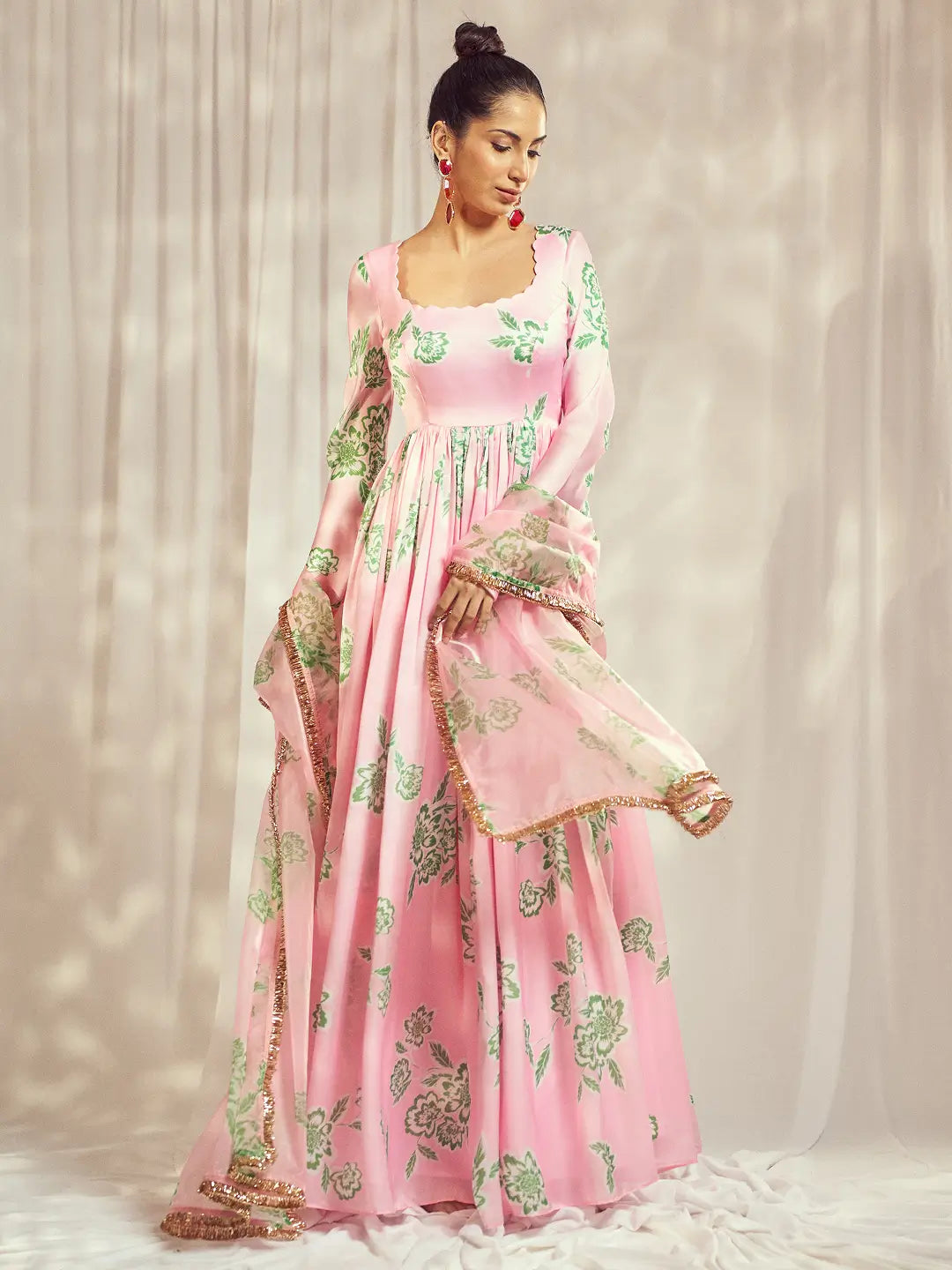 Baby Pink Self Scallop Anarkali Set