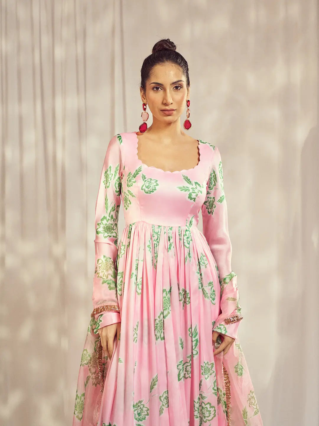 Baby Pink Self Scallop Anarkali Set