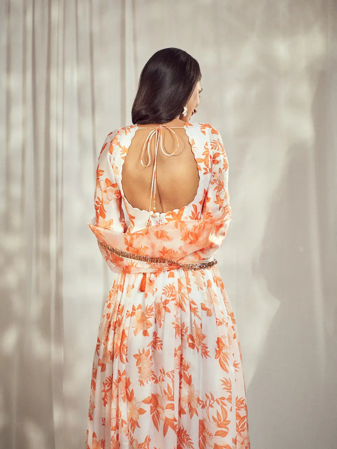 Burnt Orange Self Scallop Anarkali Set
