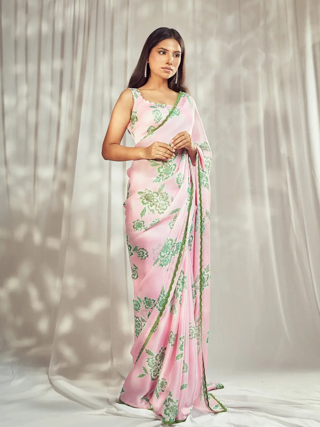 Baby Pink Print Saree Set