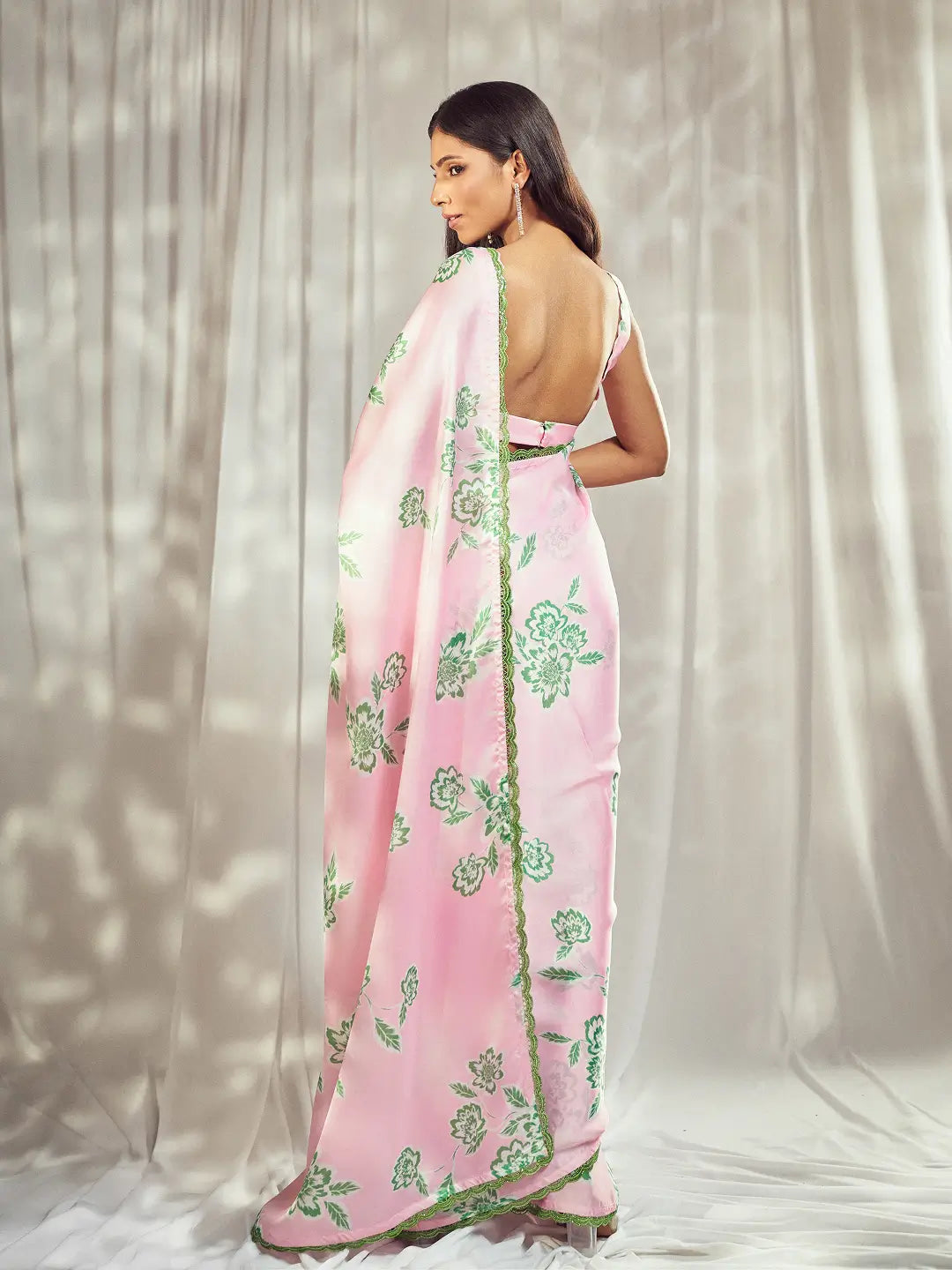 Baby Pink Print Saree Set
