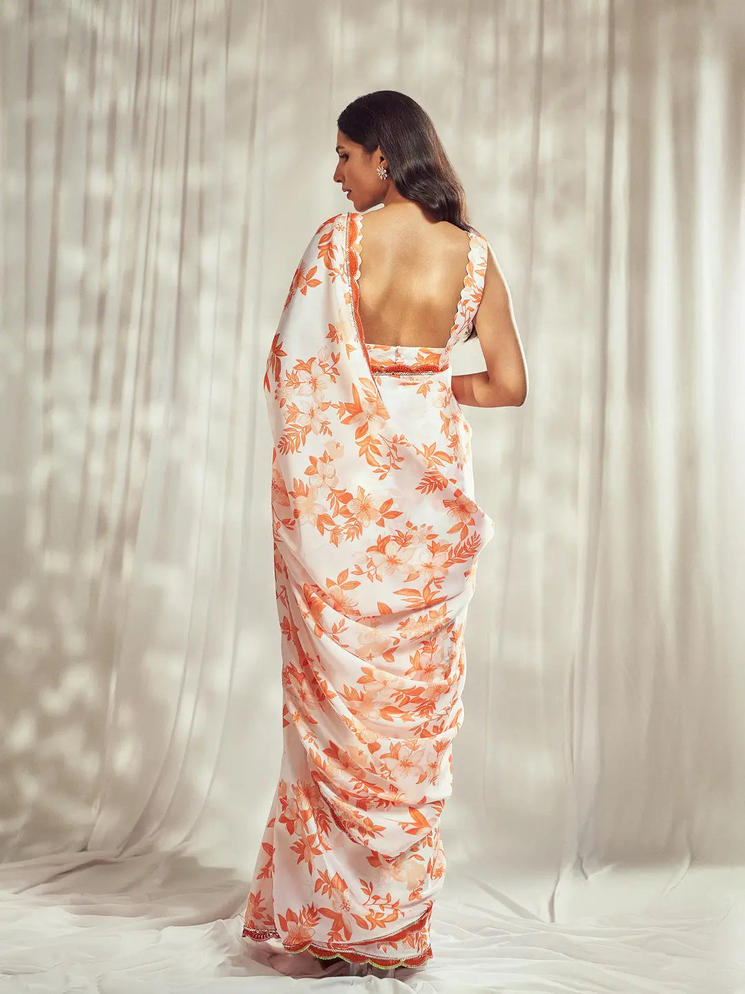 Burnt Orange Print Saree Set