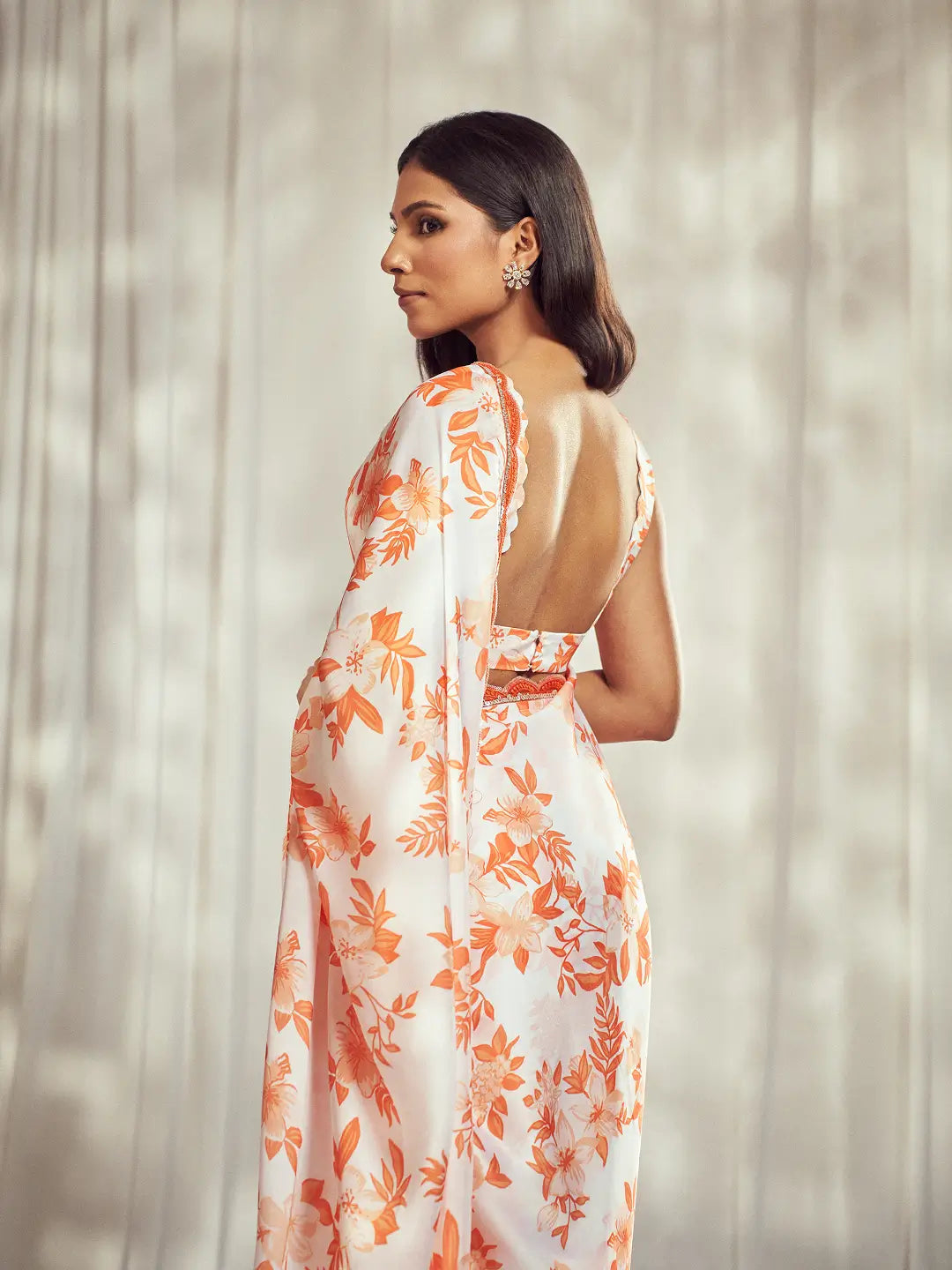 Burnt Orange Print Saree Set