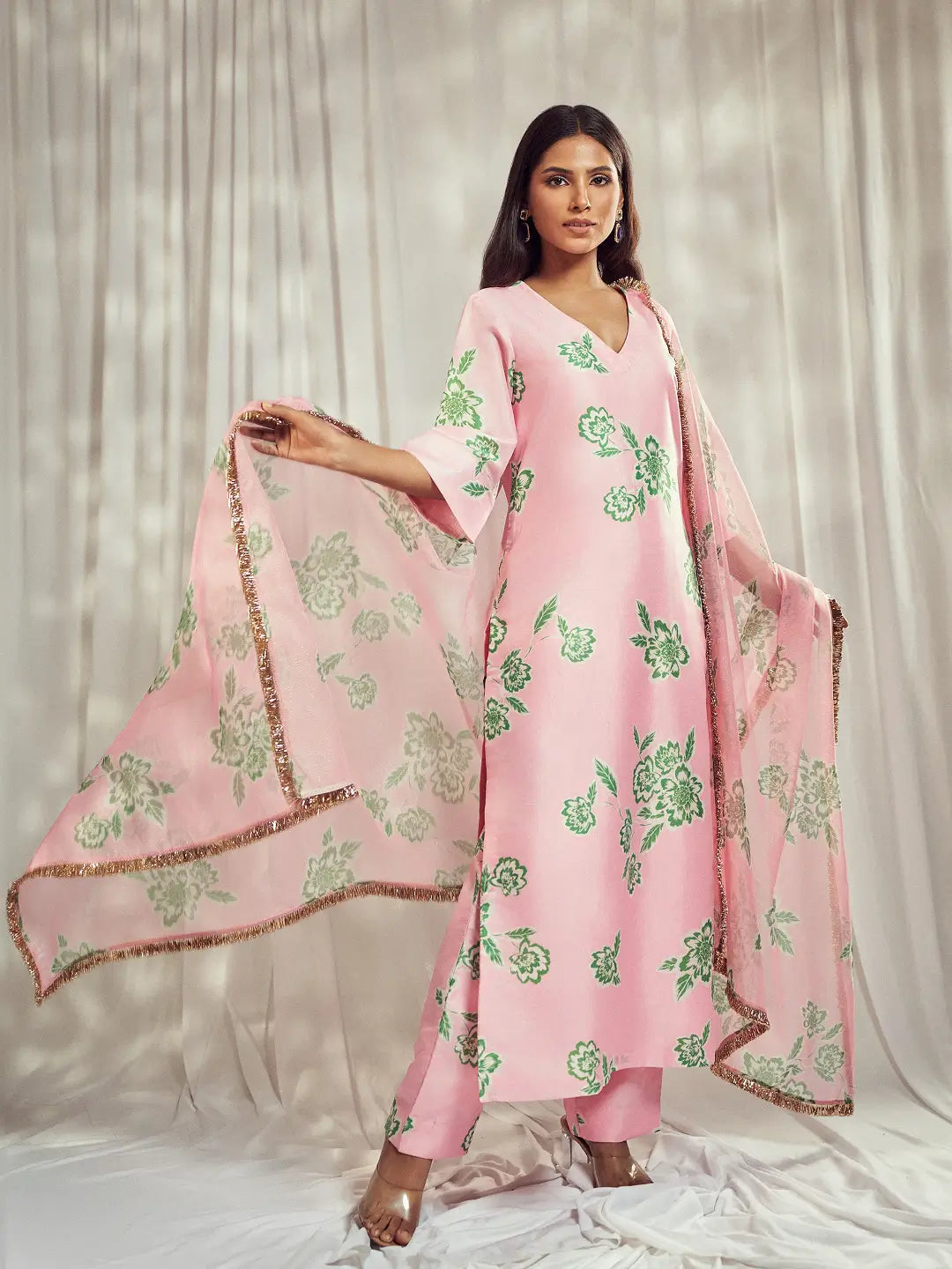 Baby Pink Print Kurti Set