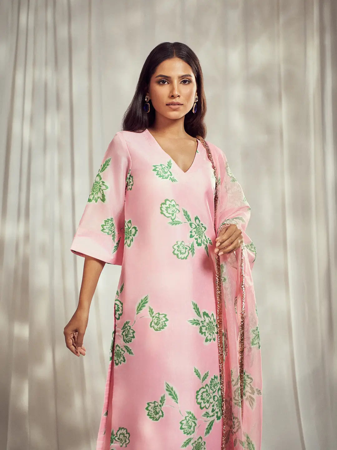 Baby Pink Print Kurti Set