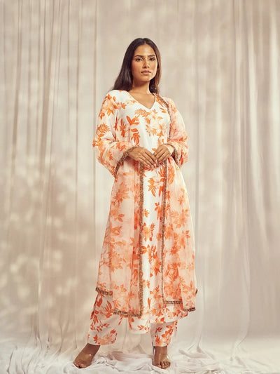 Burnt Orange Print Kurti Set