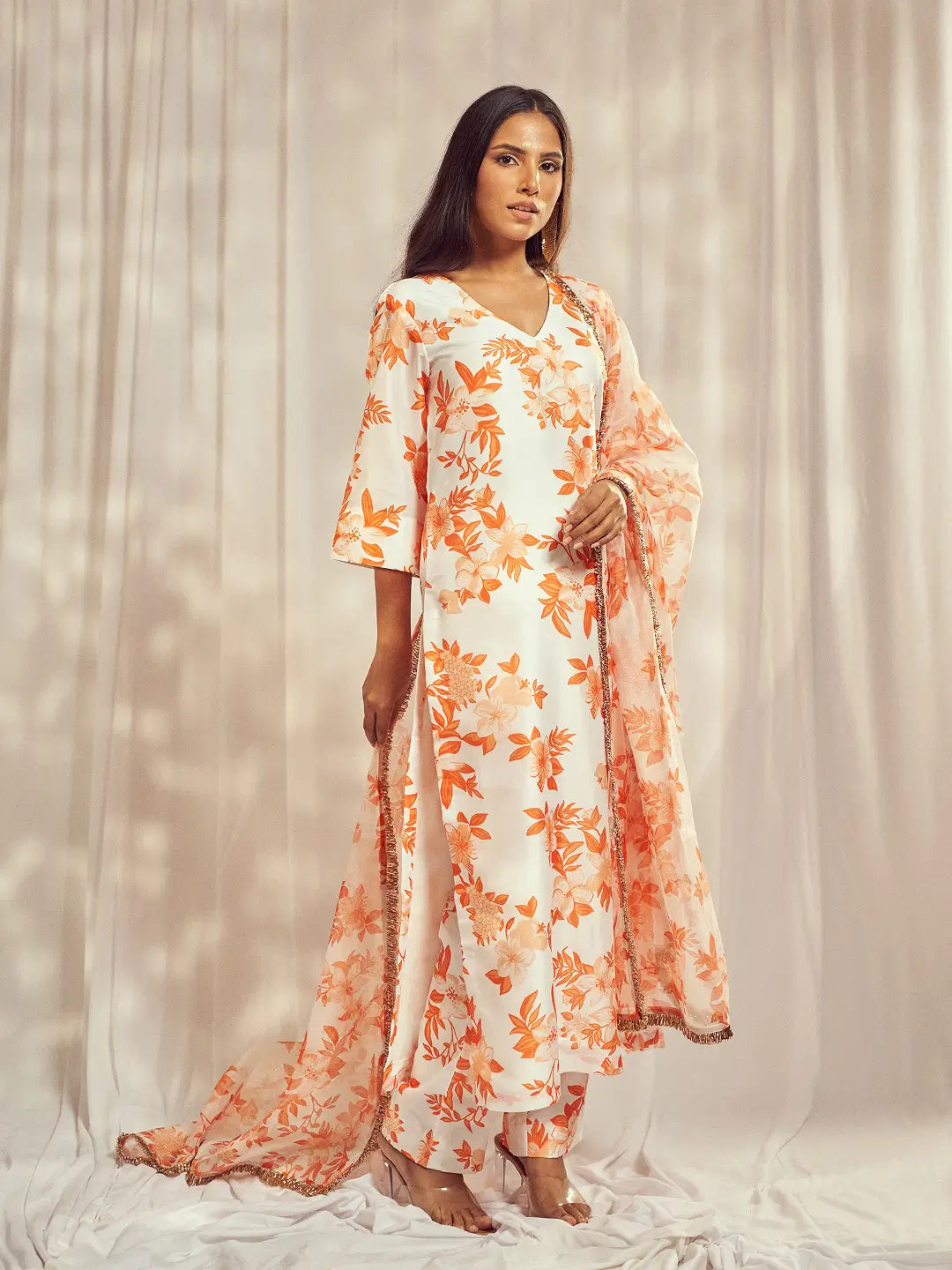 Burnt Orange Print Kurti Set