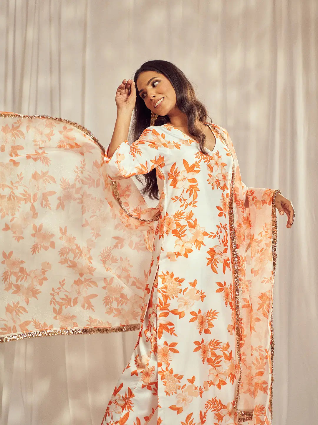 Burnt Orange Print Kurti Set