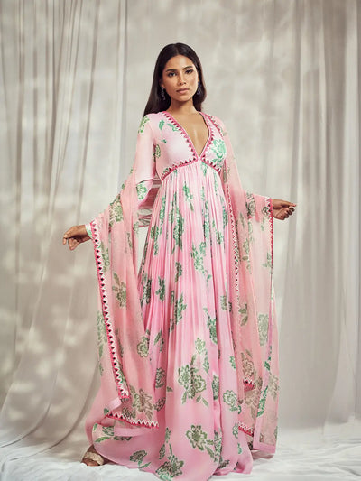 Baby Pink Mirror-Work Anarkali Set