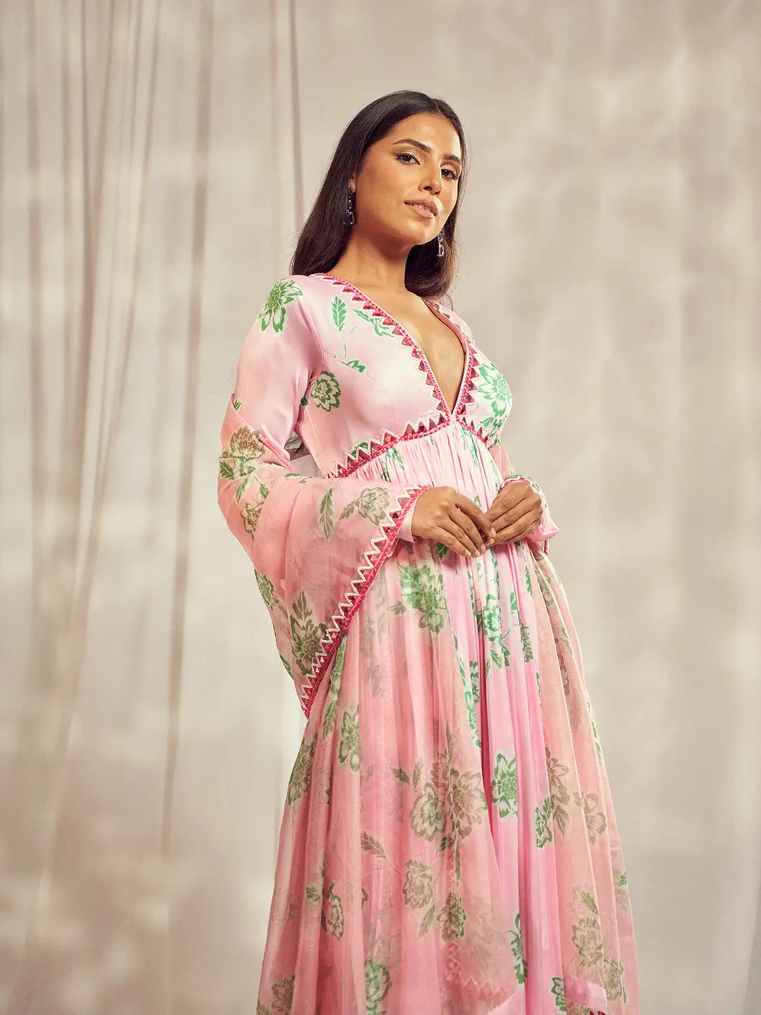 Baby Pink Mirror-Work Anarkali Set