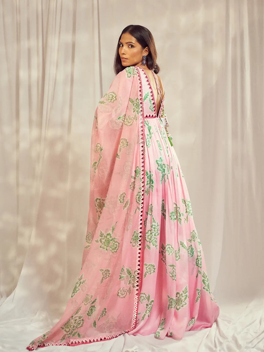 Baby Pink Mirror-Work Anarkali Set