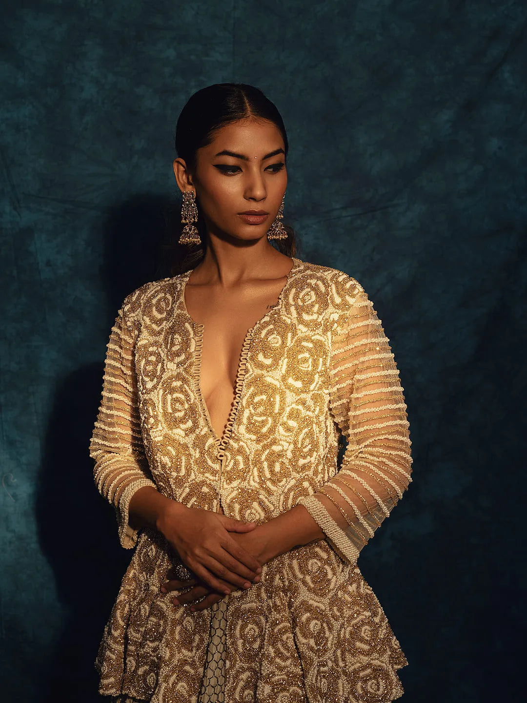 Ivory gold rose peplum top