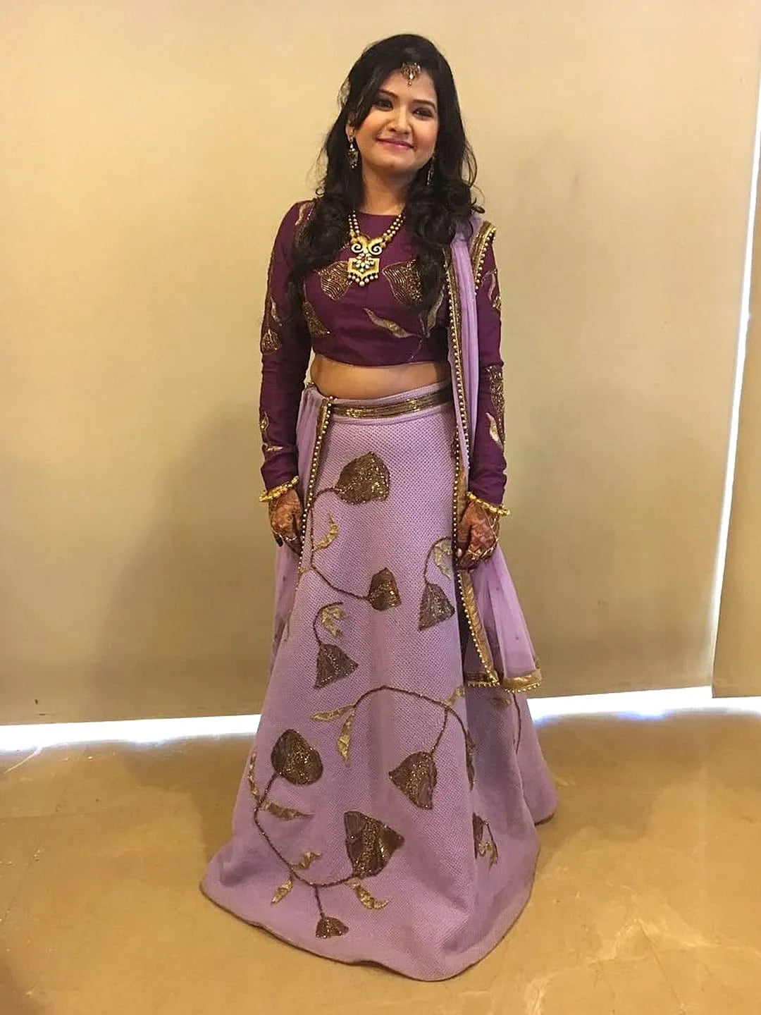 Textured lehenga with floral applique