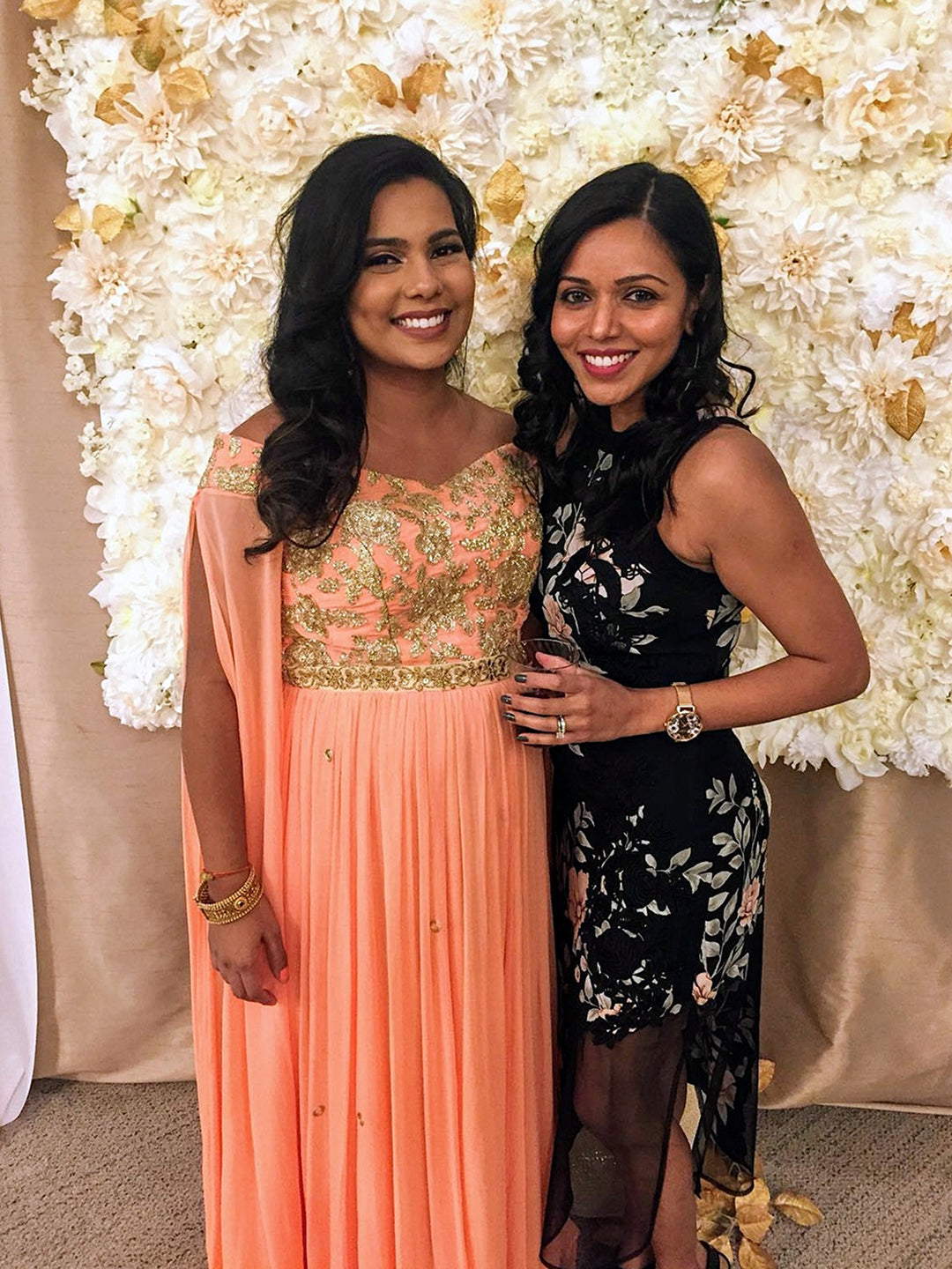 Peach gown with cape sleeves