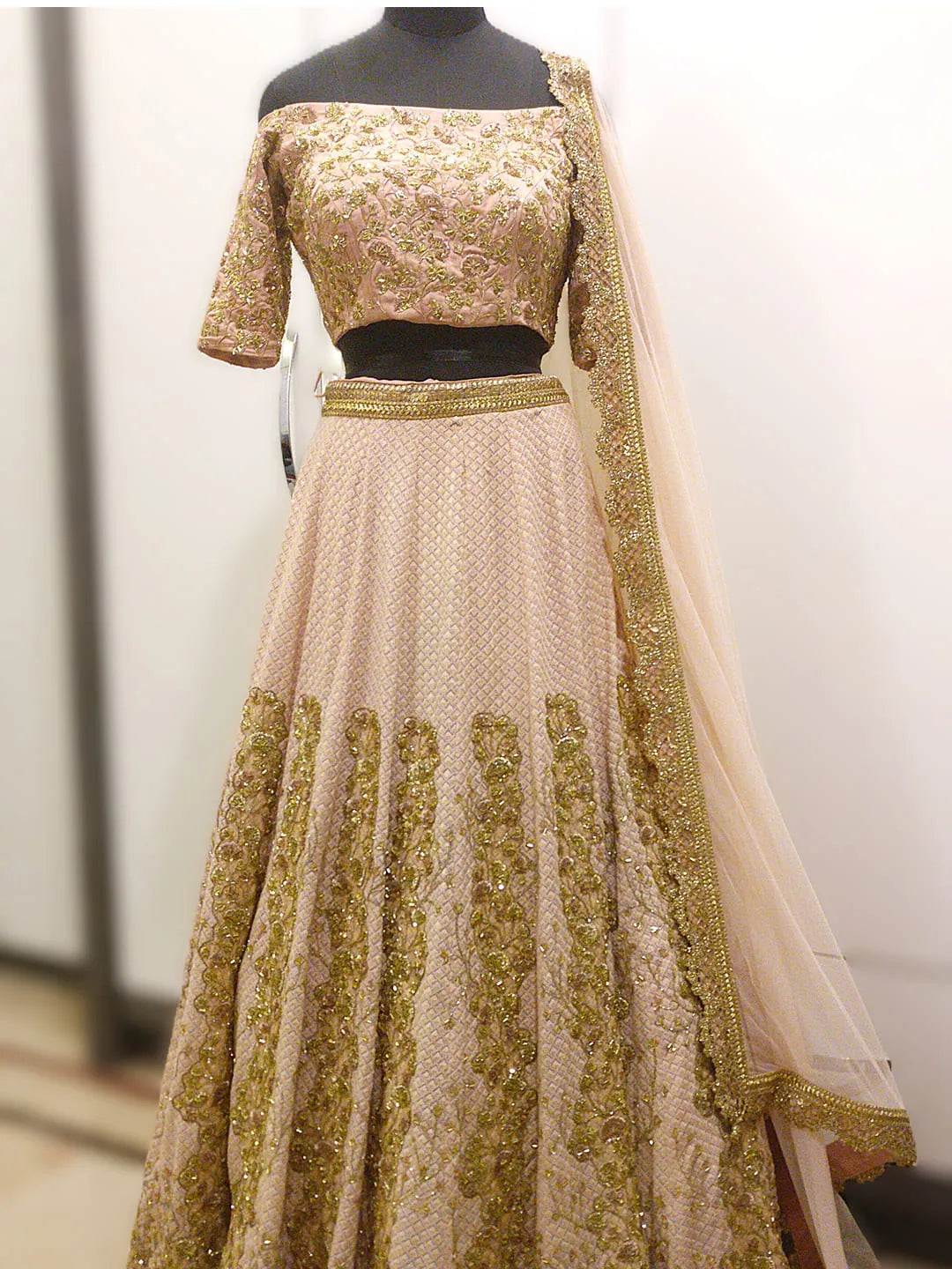 Textured rose gold lehenga set