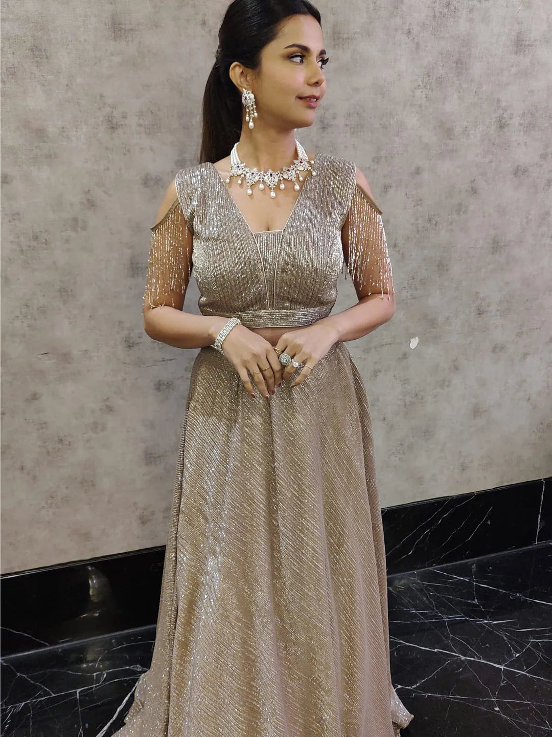 Embellished party wear gown