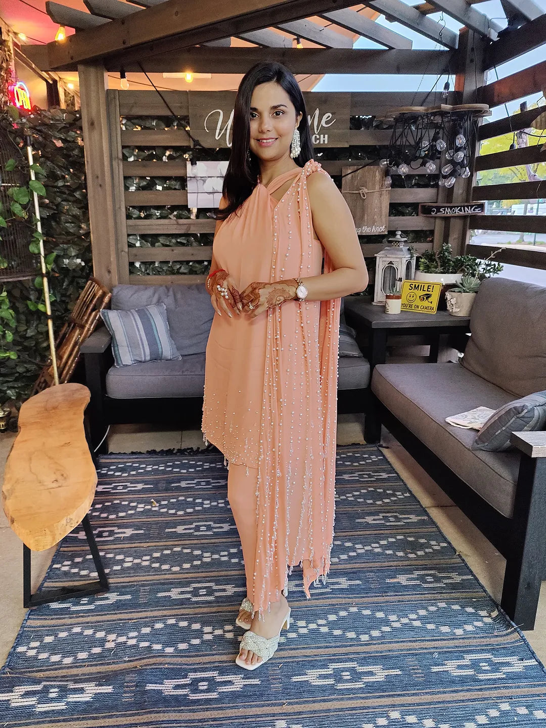 Statement pearls dupatta set