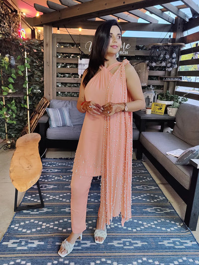 Statement pearls dupatta set