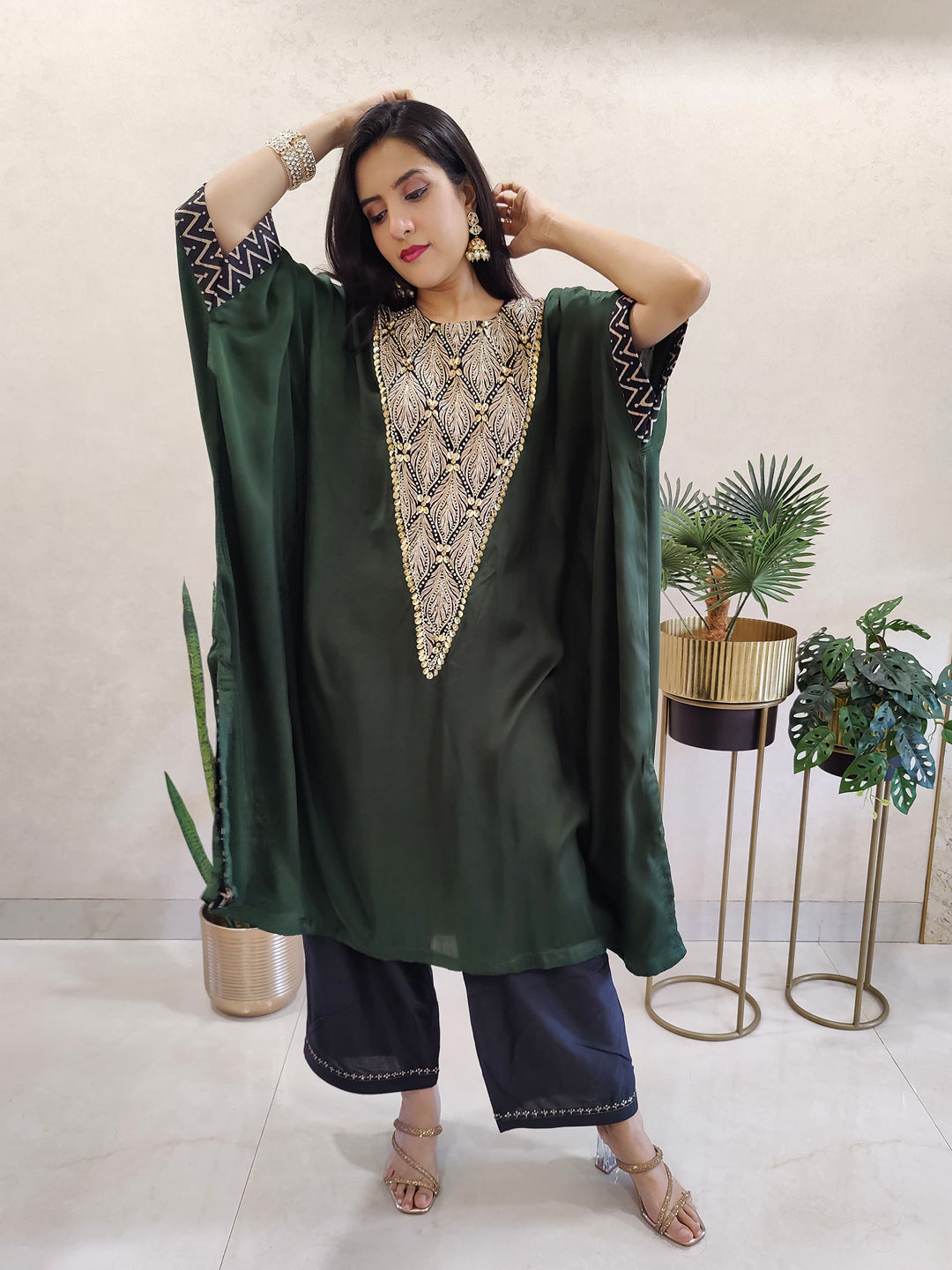 Kaftan kurta-dress with embellished neck