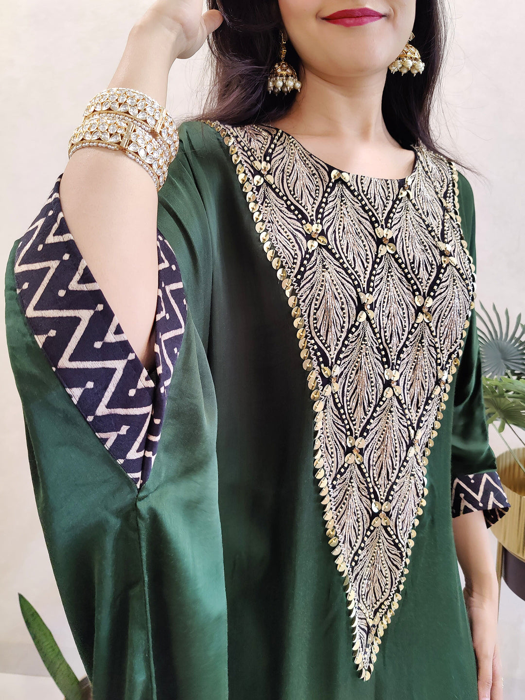Kaftan kurta-dress with embellished neck