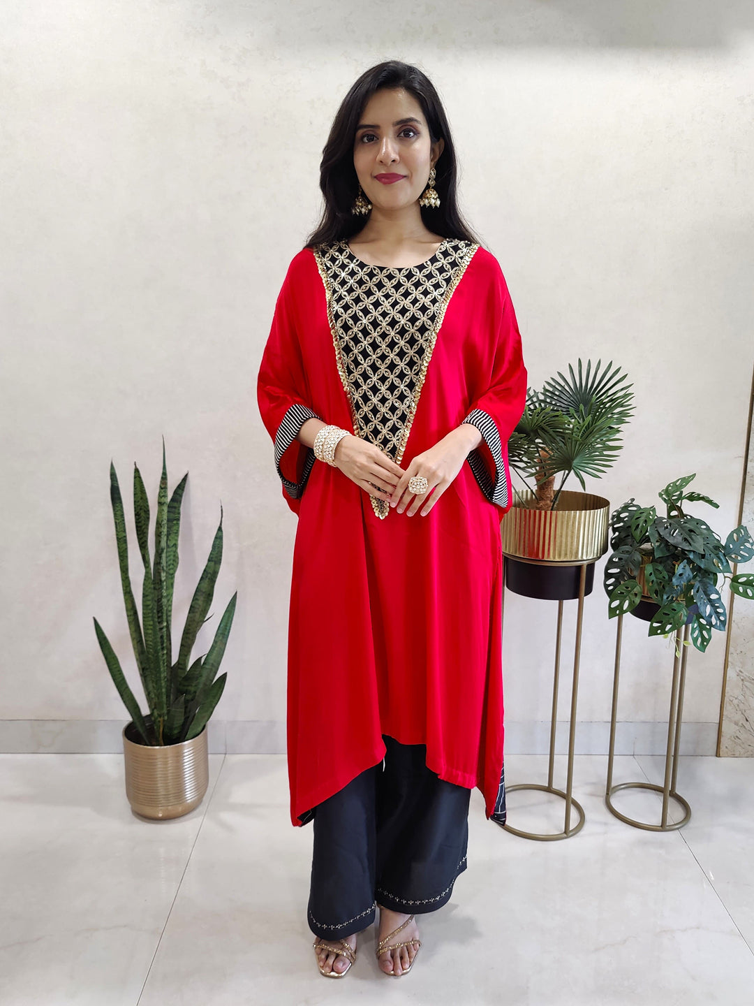 Kaftan kurta-dress with embellished neck