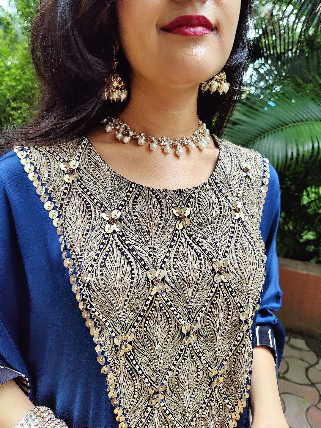 Kaftan kurta-dress with embellished neck