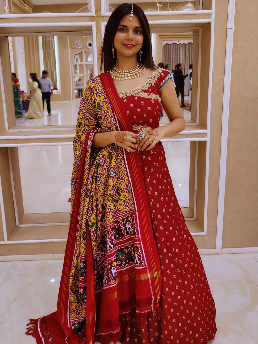 Off shoulder silk lehenga