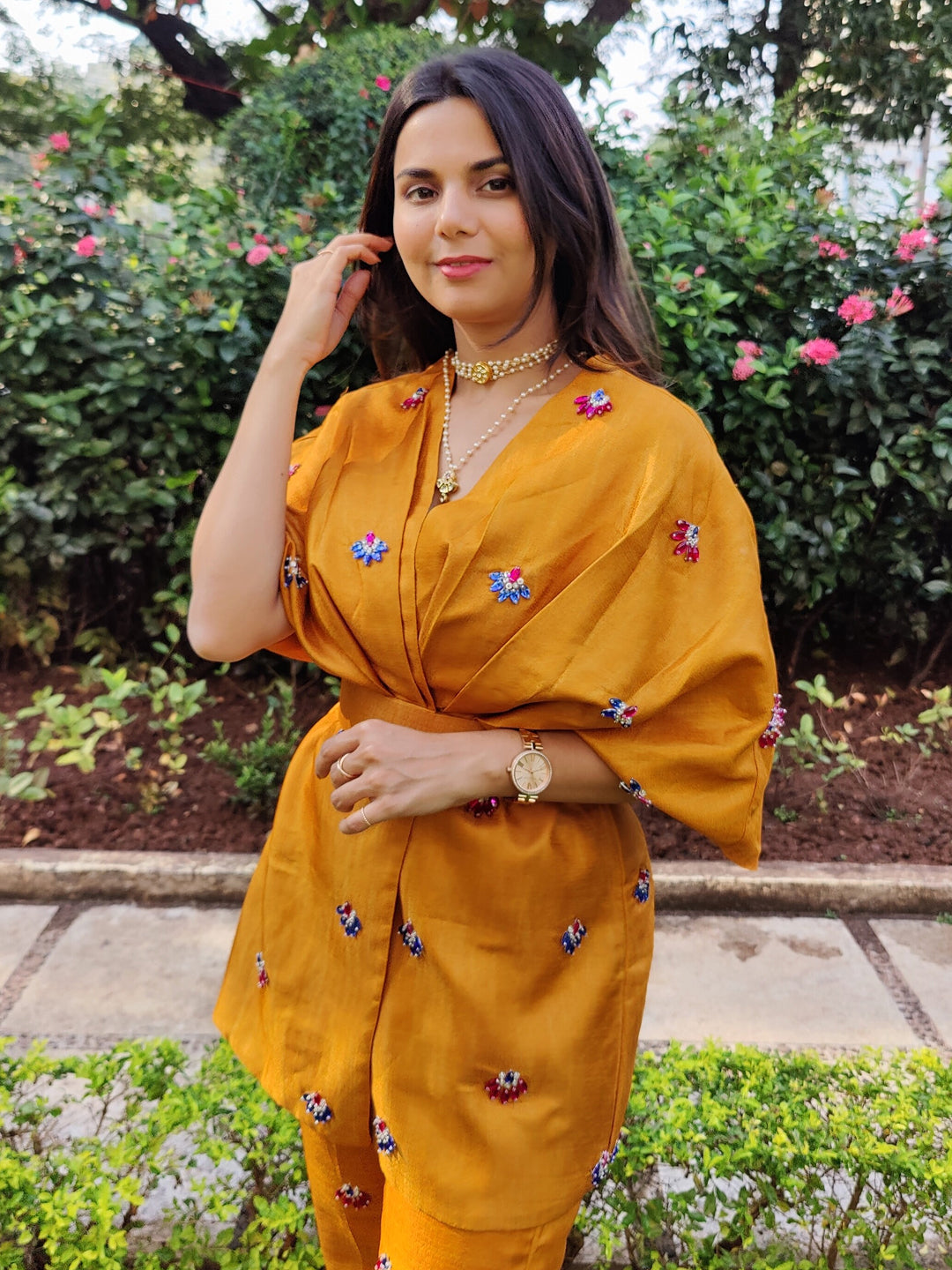 Bejewelled silk co-ord set