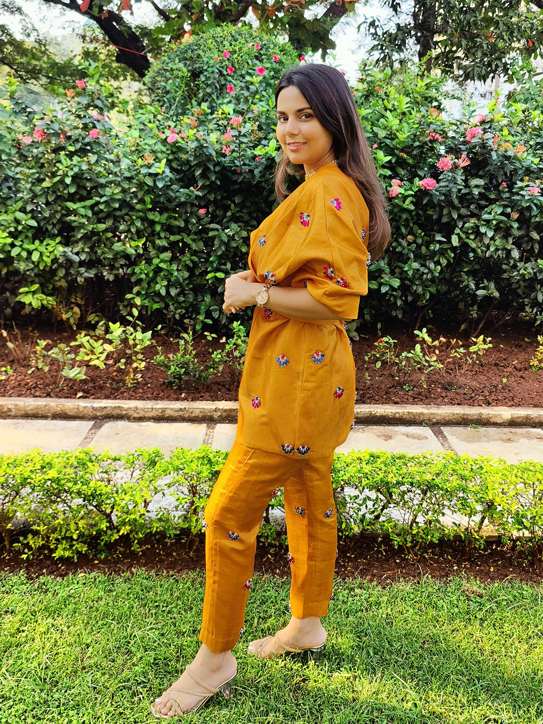 Bejewelled silk co-ord set