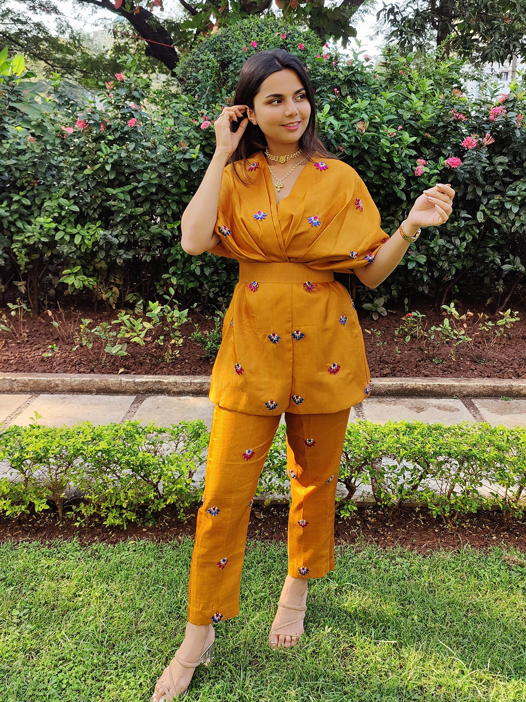 Bejewelled silk co-ord set