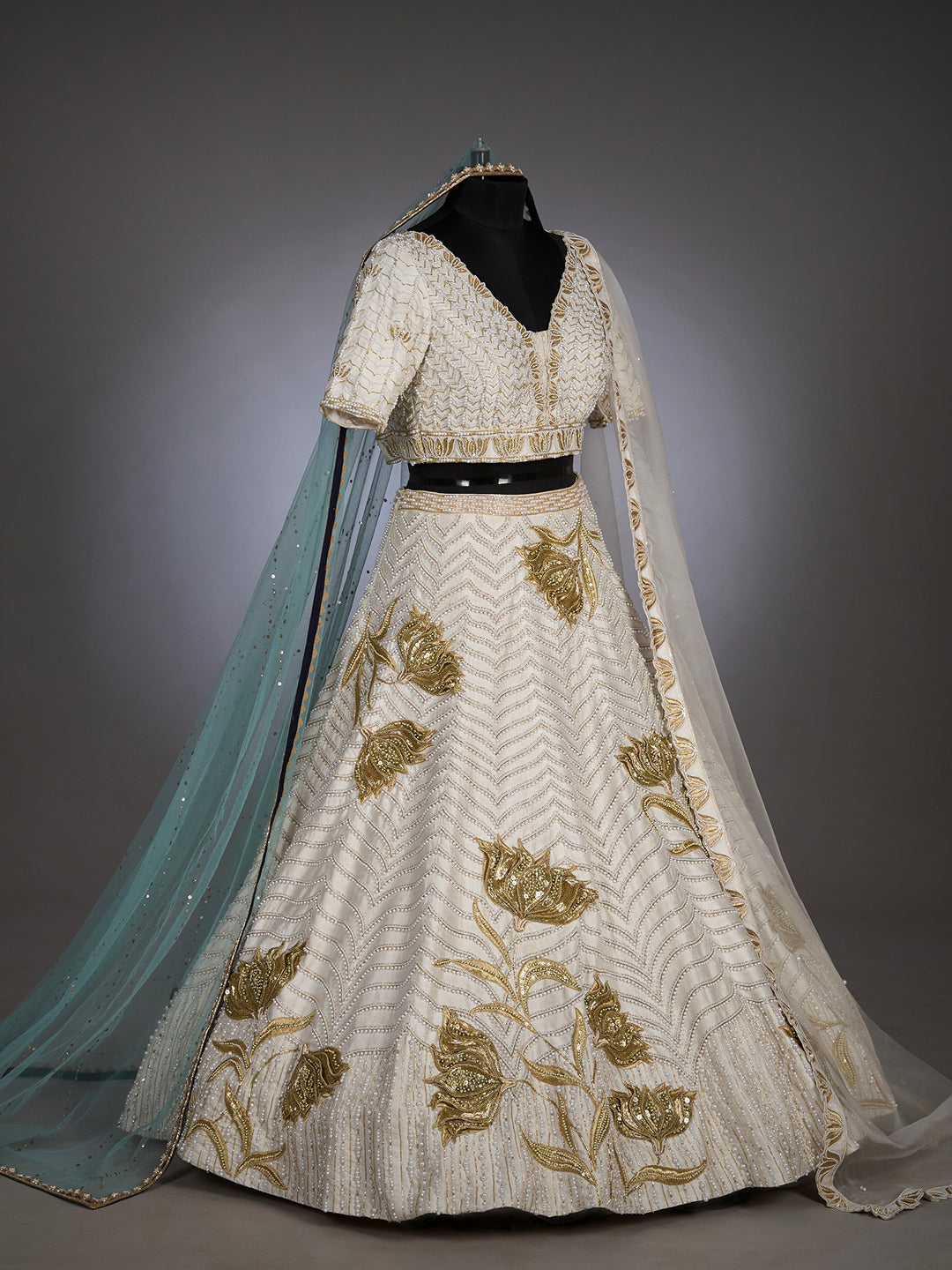 White pearls bridal lehenga
