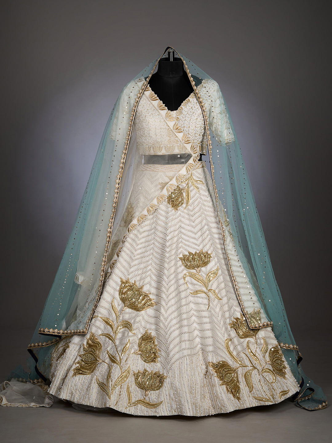 White pearls bridal lehenga