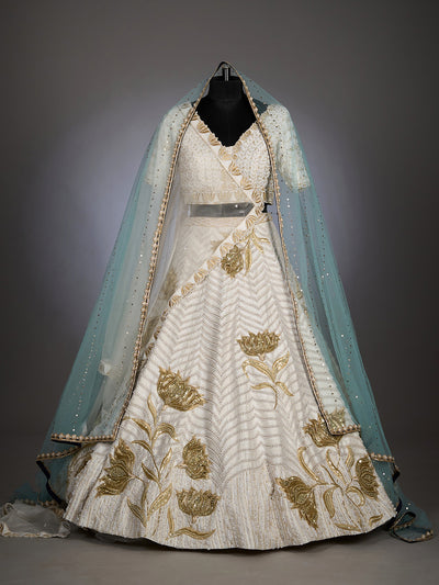 White pearls bridal lehenga