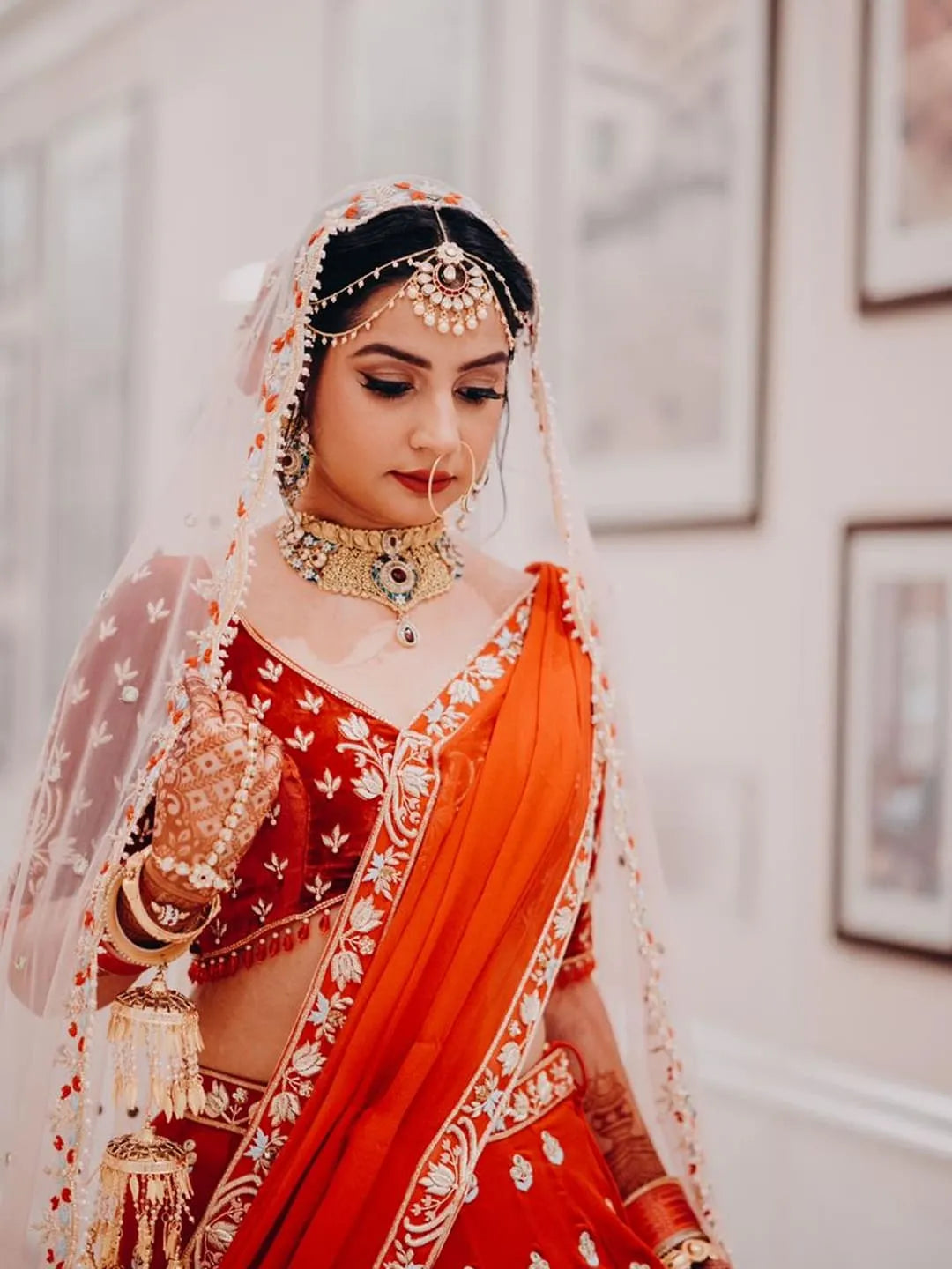 Red bridal embroidered lehenga and blouse with two dupptta set